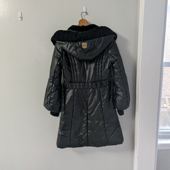 Mackage Black Long Puffer Coat with Knit Trim & Bell Sleeves - Picture 2 of 7